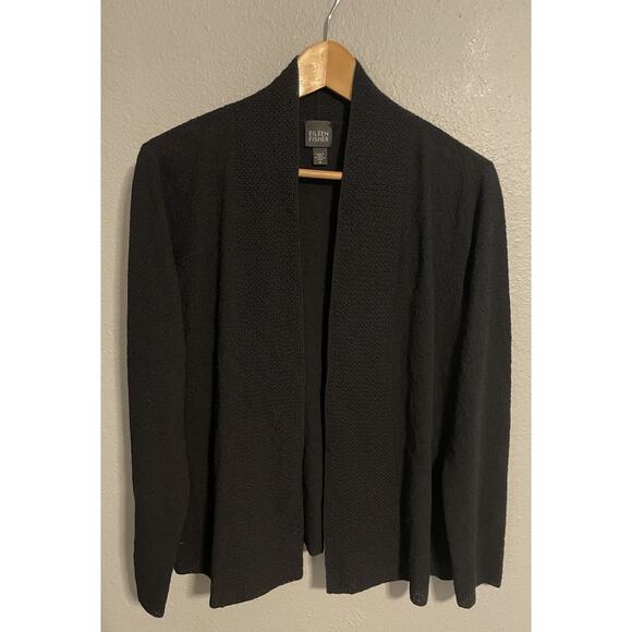 Eileen Fisher Sweaters - Eileen Fisher Womens Cardigan Medium Black Wool Open Front Minimalist Modern